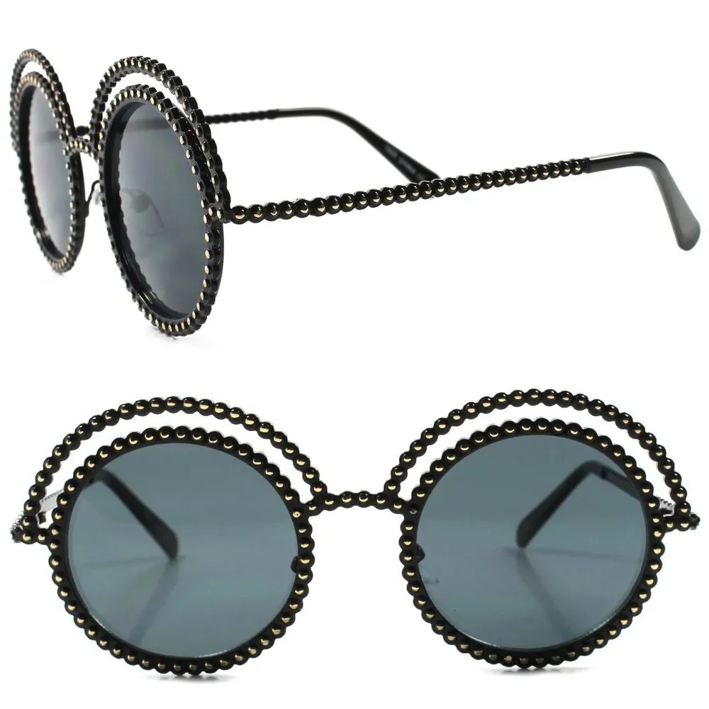 Elegant Celebrity Fashion Vintage Retro Black Womens Designer Round Sunglasses